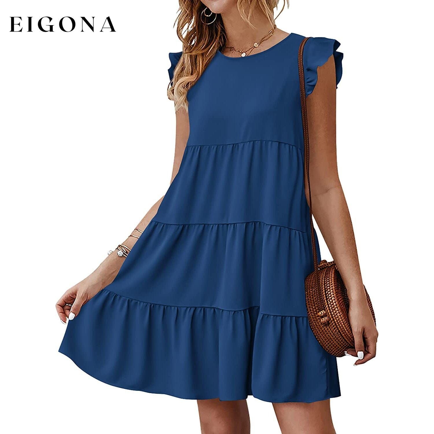 Women's Sleeveless Ruffle Sleeve Summer Dress Dark Blue __stock:200 casual dresses clothes dresses refund_fee:1200