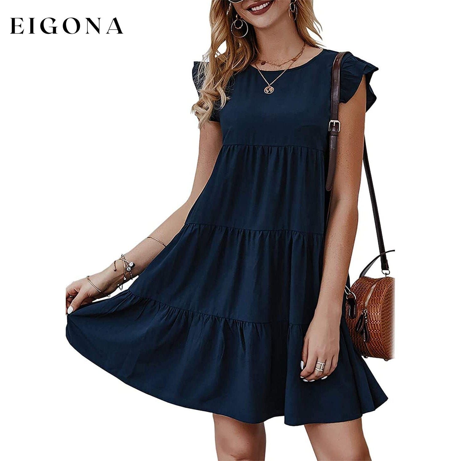 Women's Sleeveless Ruffle Sleeve Summer Dress Navy __stock:200 casual dresses clothes dresses refund_fee:1200