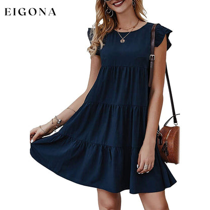 Women's Sleeveless Ruffle Sleeve Summer Dress Navy __stock:200 casual dresses clothes dresses refund_fee:1200