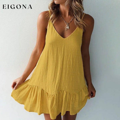 Women's Sleeveless Solid Color V-Neck Mini Dress Yellow __stock:200 casual dresses clothes dresses refund_fee:1200