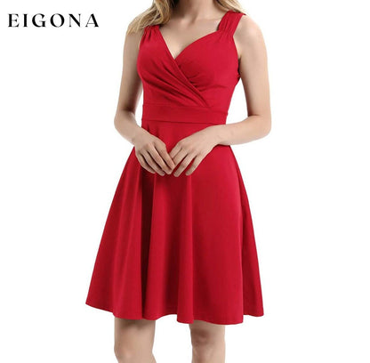 Women's Sleeveless Wrap V-Neck A-line Bridesmaid Cocktail Party Dress __stock:200 casual dresses clothes dresses refund_fee:1200