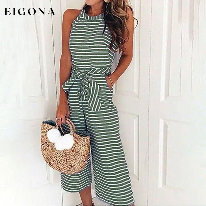 Women's Solid Color Crew Neck Casual Jumpsuit Green __stock:200 casual dresses clothes dresses refund_fee:1200