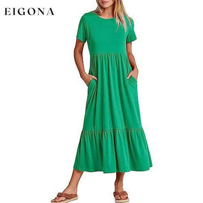 Women's Summer Casual Short Sleeve Crewneck Swing Dress Grass __stock:200 casual dresses clothes dresses refund_fee:1200