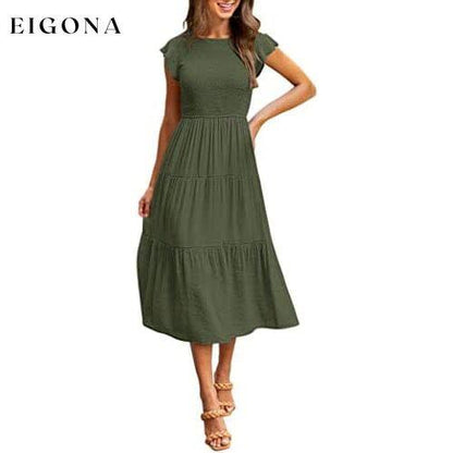 Women's Summer Casual Tiered A-Line Dress Army Green __stock:200 casual dresses clothes dresses refund_fee:1200