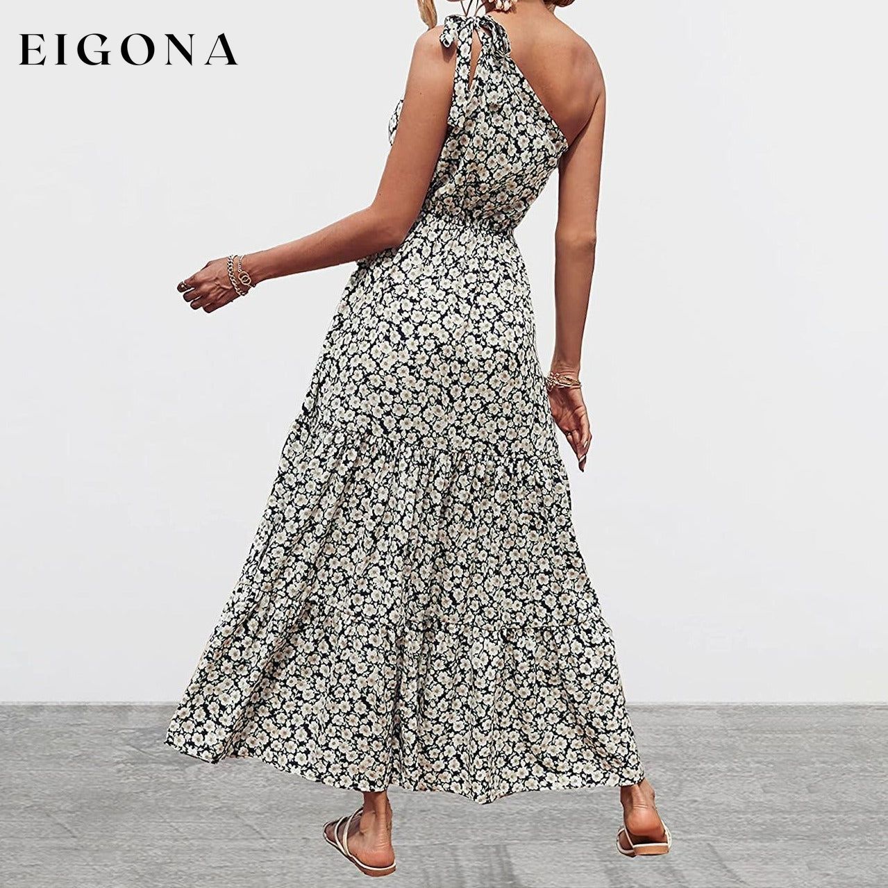 Women's Summer Floral One Shoulder Ruffled Hem Maxi Dresses __stock:350 casual dresses clothes dresses refund_fee:1800