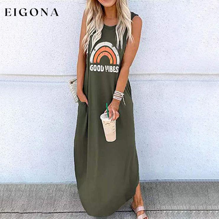 Women's Summer Hawaiian Good Vibes Beach Casual Dress Green __stock:200 casual dresses clothes dresses refund_fee:1200