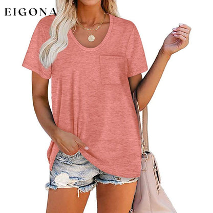 Women's Summer Short Sleeve Crew Neck Pocket Top Coral __stock:200 clothes refund_fee:800 tops