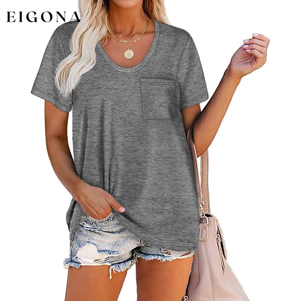 Women's Summer Short Sleeve Crew Neck Pocket Top Gray __stock:200 clothes refund_fee:800 tops