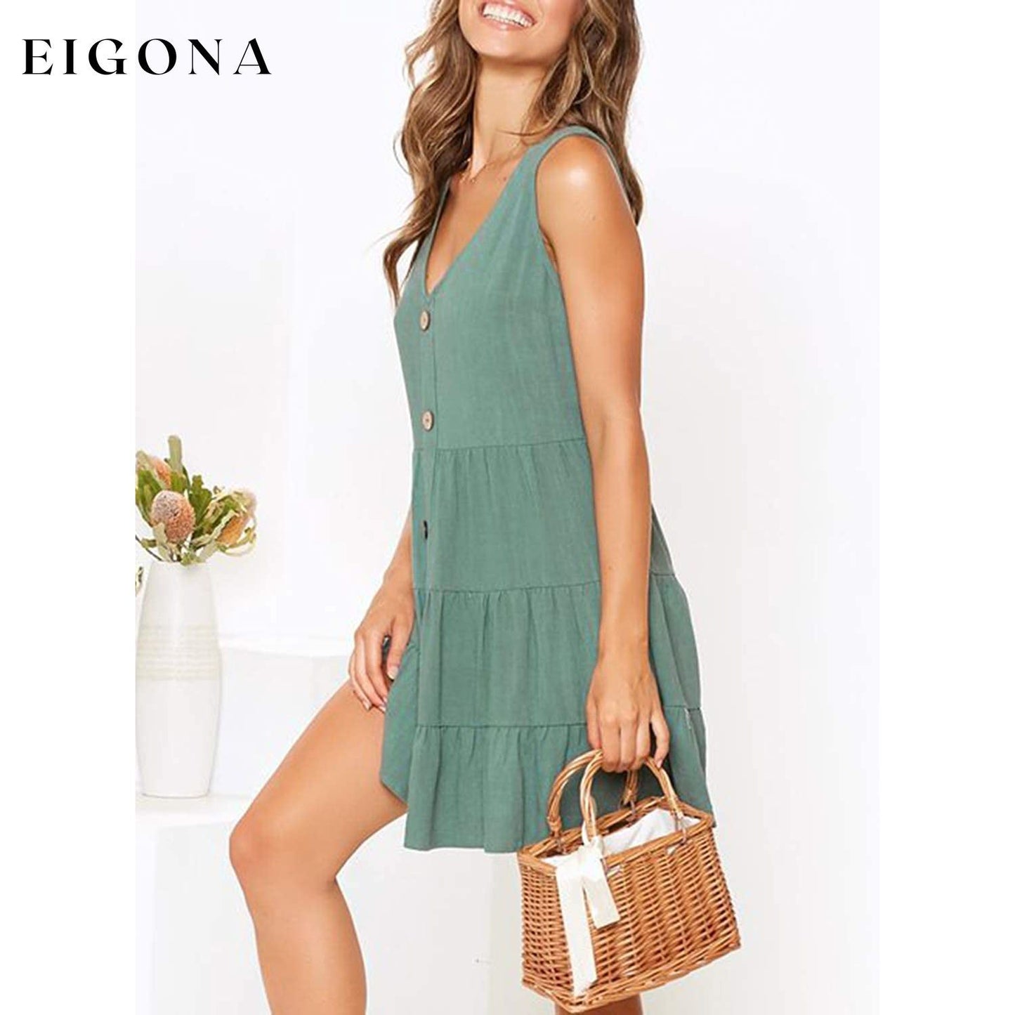 Women's Summer Sleeveless V Neck Dress __stock:200 casual dresses clothes dresses refund_fee:1200