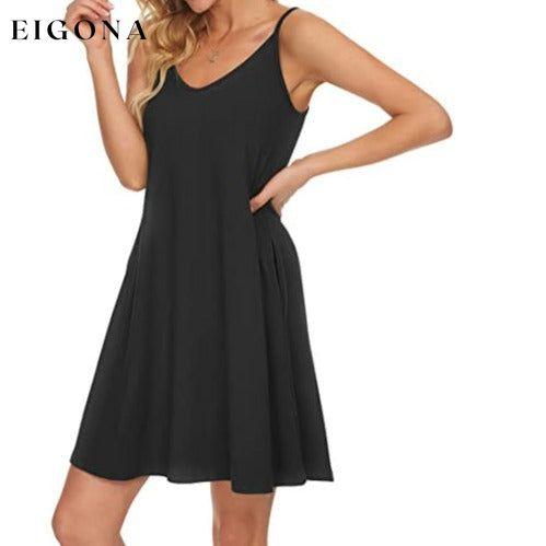 Women's Summer Spaghetti Strap Casual Swing Tank Beach Cover Up Dress with Pockets __stock:100 casual dresses clothes dresses refund_fee:1200