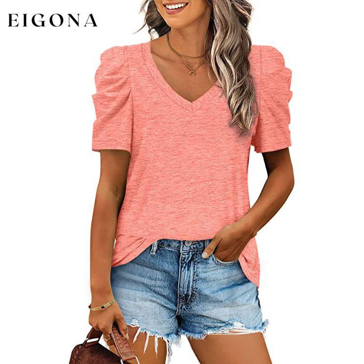 Women's Summer V-Neck Casual T-Shirt Coral __stock:200 clothes refund_fee:1200 tops