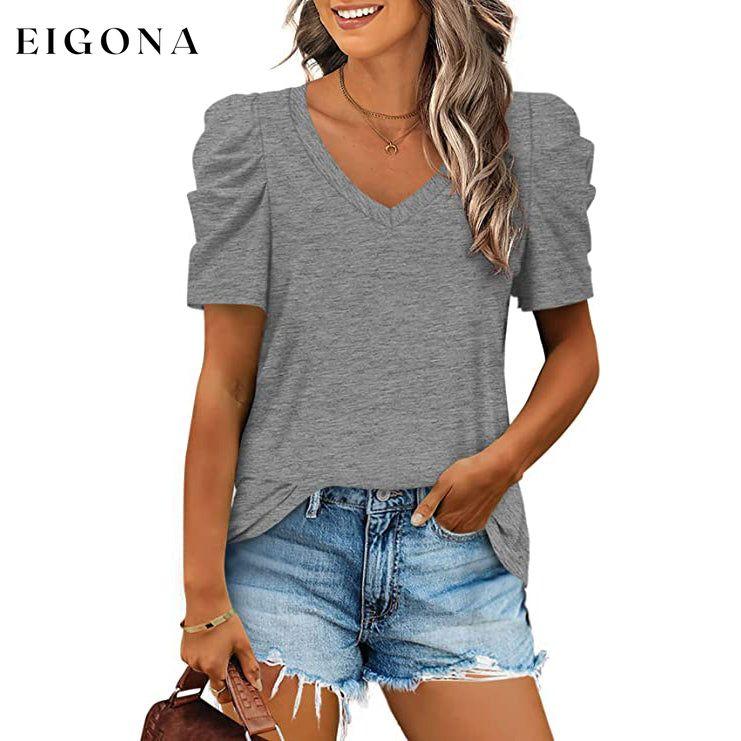 Women's Summer V-Neck Casual T-Shirt Gray __stock:200 clothes refund_fee:1200 tops