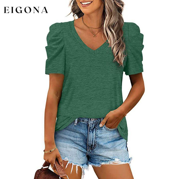 Women's Summer V-Neck Casual T-Shirt Green __stock:200 clothes refund_fee:1200 tops