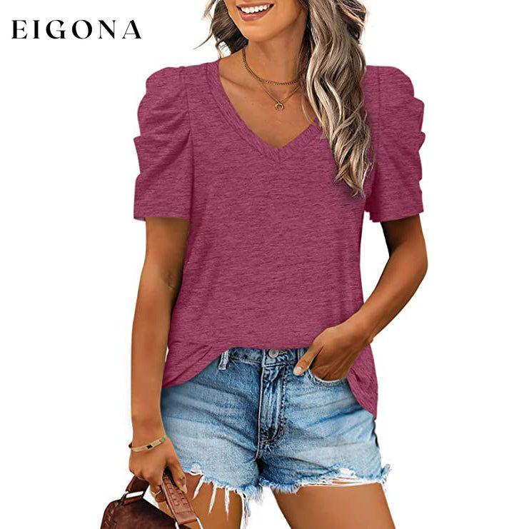 Women's Summer V-Neck Casual T-Shirt Maroon __stock:200 clothes refund_fee:1200 tops