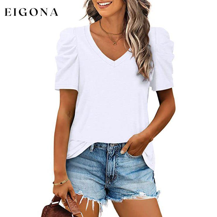 Women's Summer V-Neck Casual T-Shirt White __stock:200 clothes refund_fee:1200 tops