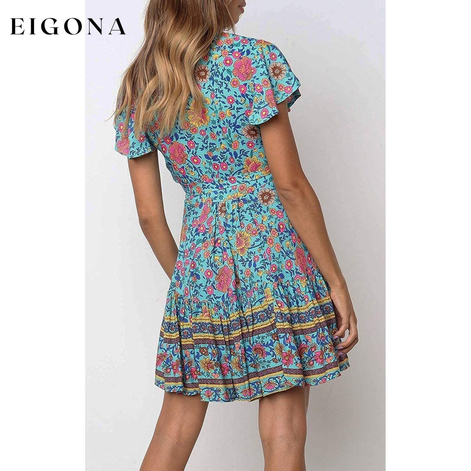 Women’s Summer Wrap V Neck Bohemian Floral Print Mini Dress __stock:200 casual dresses clothes dresses refund_fee:1200