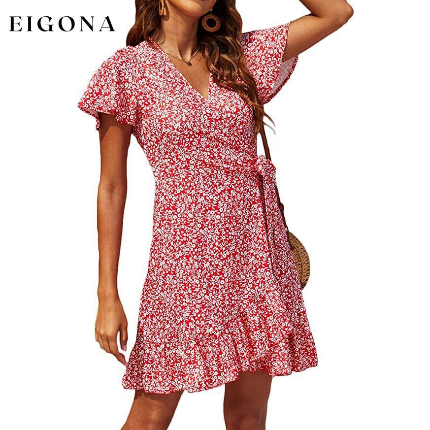 Women's Summer Wrap V Neck Polka Dot Dress Red __stock:200 casual dresses clothes dresses refund_fee:1200