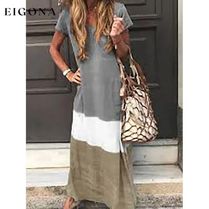 Women's T Shirt Maxi Long Dress Gray __stock:200 casual dresses clothes dresses refund_fee:1200 show-color-swatches