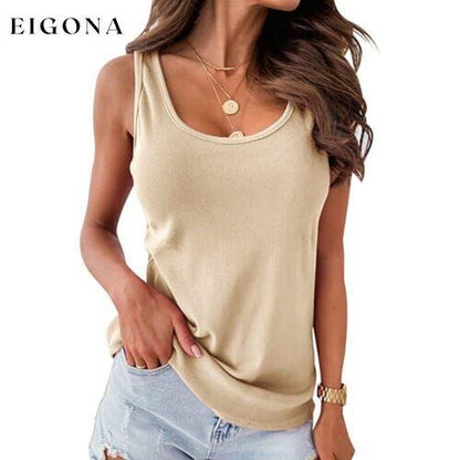 Women's Tank Top Plain Sleeveless Casual Basic U Neck Regular Cotton Khaki __stock:200 clothes refund_fee:800 tops