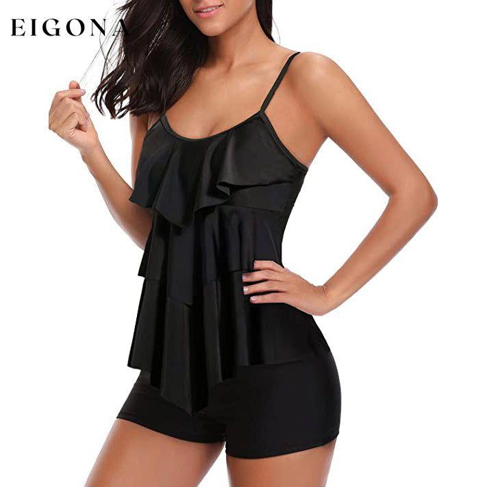 Women's Tankini Two Piece Tummy Control Bathing Suit Black __stock:200 clothes Low stock refund_fee:1200 tops