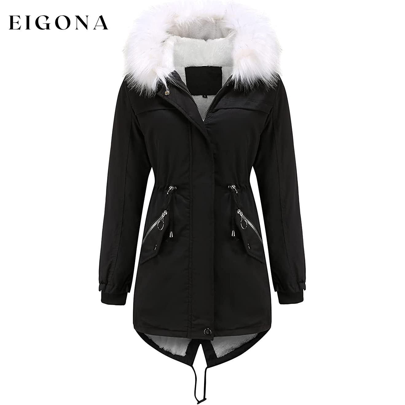 Women's Thick Warm Fleece Lined Winter Coat Jacket Parka with Fluffy Hood L __stock:50 Jackets & Coats refund_fee:2200