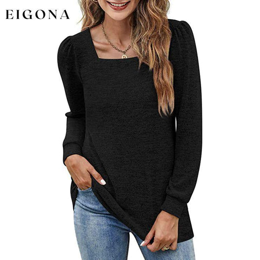 Women's Tunic Top Square Neck Puff Sleeve Black __stock:200 clothes refund_fee:1200 tops