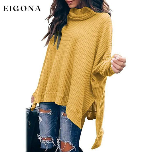 Women's Turtle Cowl Neck Long Batwing Sleeve Sweater Yellow __stock:100 clothes refund_fee:1200 tops