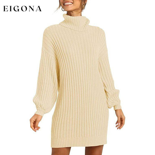 Women's Turtleneck Long Lantern Sleeve Casual Loose Oversized Sweater Dress __stock:50 casual dresses clothes dresses refund_fee:1800