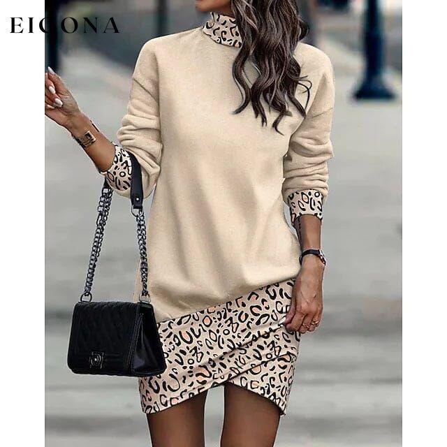 Women‘s Turtleneck Sweatshirt Dress Beige __stock:200 casual dresses clothes dresses refund_fee:1200 show-color-swatches