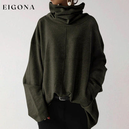 Women's Turtleneck Wide Sleeves Solid Loose Pullover Sweatshirt Army Green __stock:200 Jackets & Coats refund_fee:1200