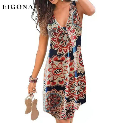 Women's V-Neck A-Line Knee Length Skirt Ethnic Style Blue __stock:200 casual dresses clothes dresses refund_fee:1200