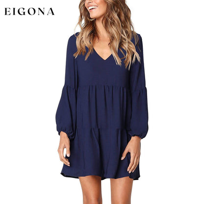 Women's V Neck Casual Loose Dress Navy __stock:200 casual dresses clothes dresses refund_fee:1200