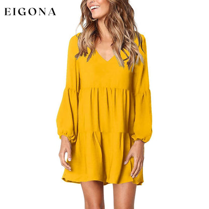 Women's V Neck Casual Loose Dress Yellow __stock:200 casual dresses clothes dresses refund_fee:1200