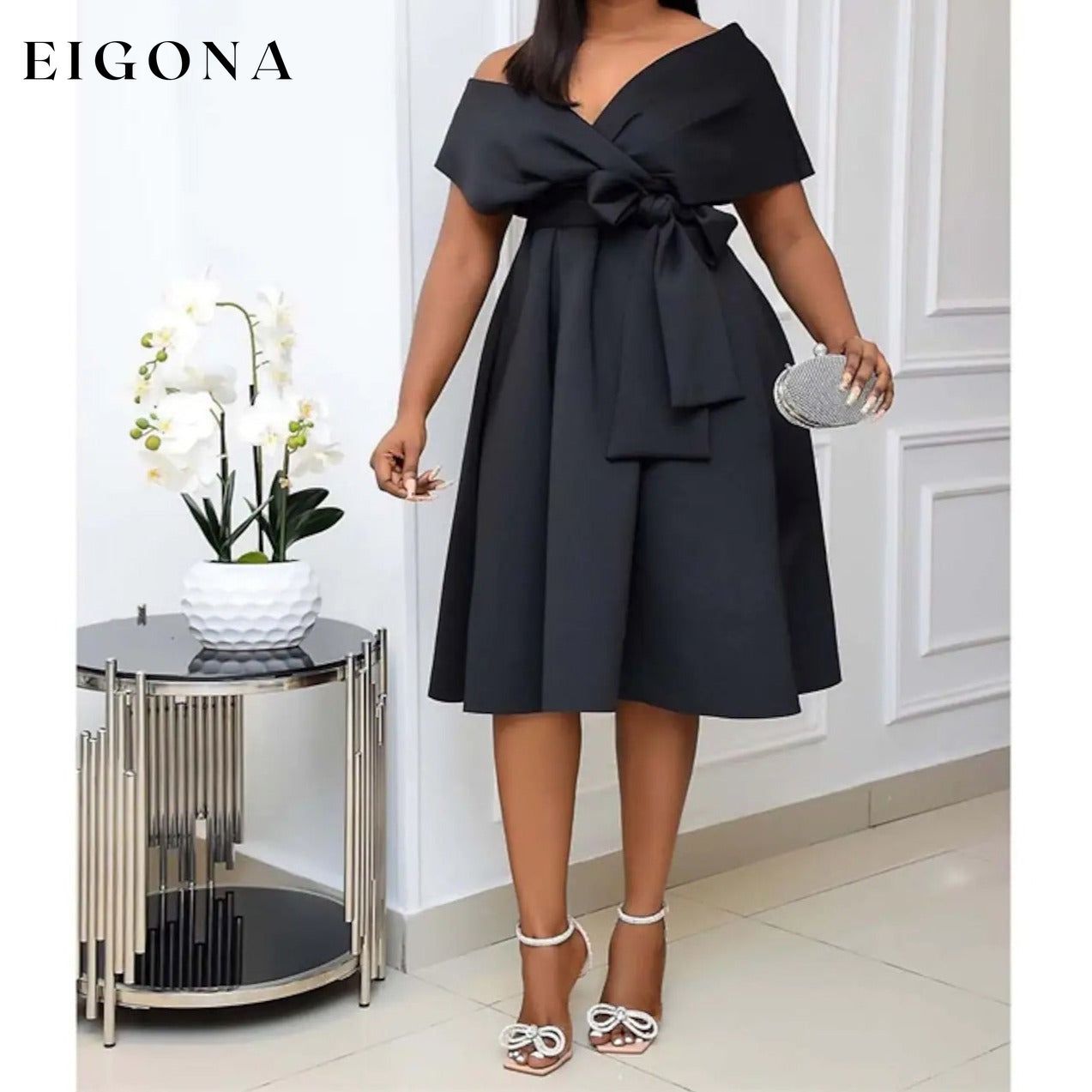 Women's V-Neck Elegant A-Line Dress Black __stock:200 casual dresses clothes dresses refund_fee:1200 show-color-swatches