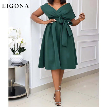 Women's V-Neck Elegant A-Line Dress Green __stock:200 casual dresses clothes dresses refund_fee:1200 show-color-swatches