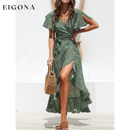 Women's V-Neck Elegant Long Chiffon Dress Green __stock:200 casual dresses clothes dresses refund_fee:1200