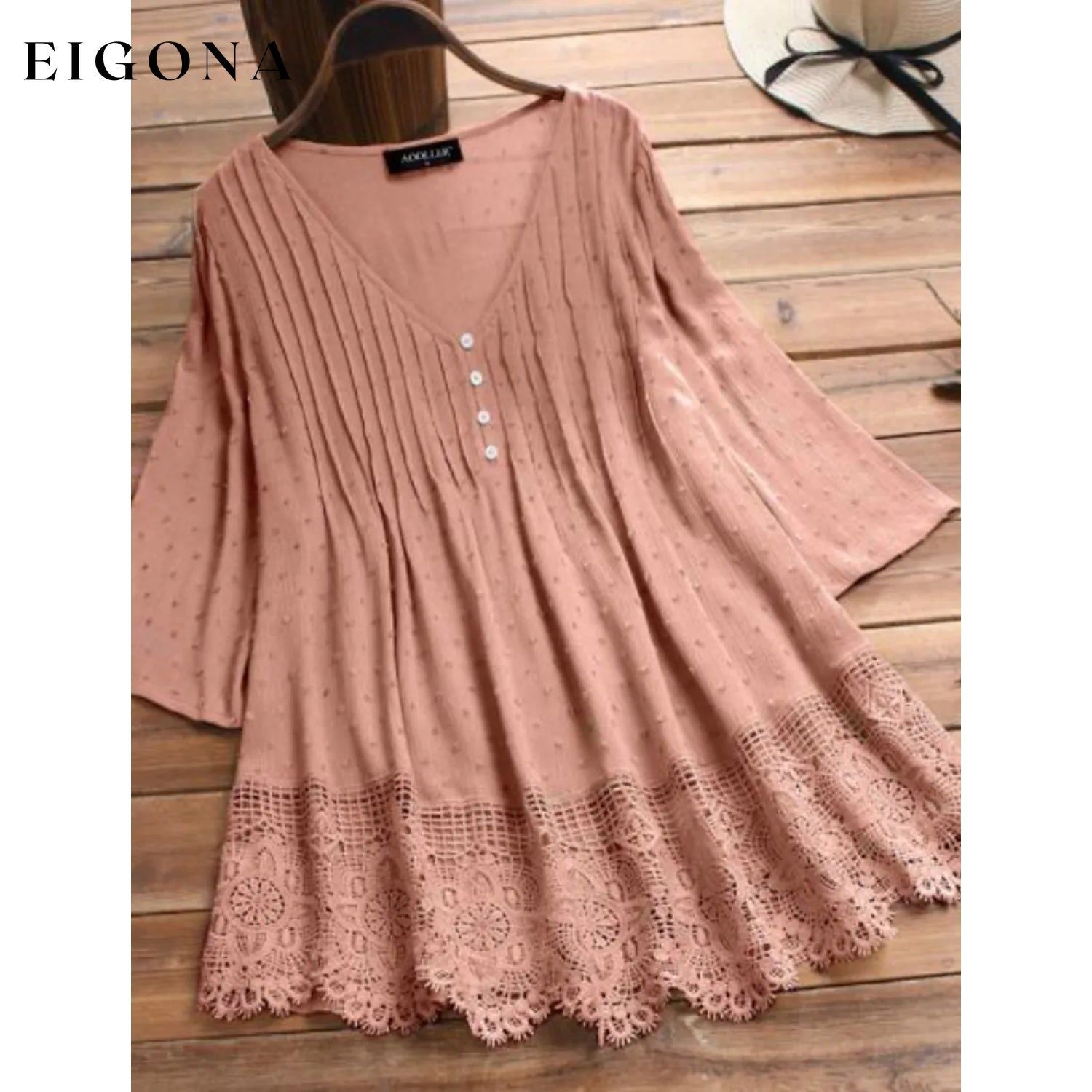 Women's V-Neck Floral Lace Top Pink __stock:200 clothes refund_fee:1200 tops