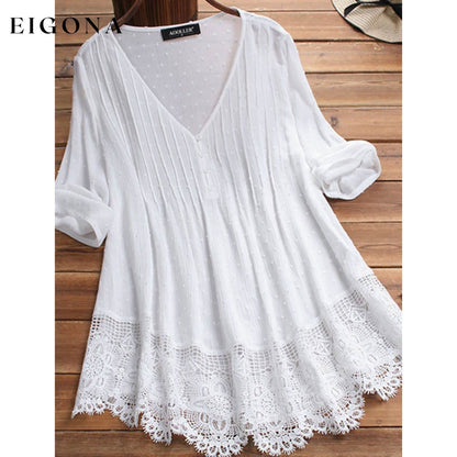 Women's V-Neck Floral Lace Top White __stock:200 clothes refund_fee:1200 tops