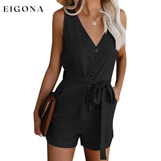 Women's V Neck Jumpsuits Casual Sleeveless Romper Black __stock:500 casual dresses clothes dresses refund_fee:1200