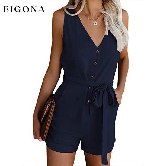 Women's V Neck Jumpsuits Casual Sleeveless Romper Blue __stock:500 casual dresses clothes dresses refund_fee:1200