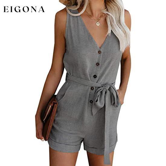 Women's V Neck Jumpsuits Casual Sleeveless Romper Gray __stock:500 casual dresses clothes dresses refund_fee:1200