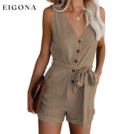 Women's V Neck Jumpsuits Casual Sleeveless Romper Khaki __stock:500 casual dresses clothes dresses refund_fee:1200