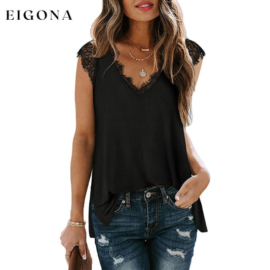 Women's V Neck Lace Tank Top - Assorted Styles Black __stock:200 clothes refund_fee:800 tops