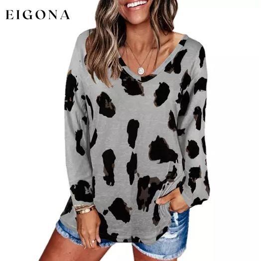 Women's V-Neck Leopard Print Inspired Top Gray __stock:500 clothes refund_fee:800 tops