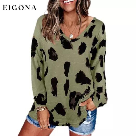 Women's V-Neck Leopard Print Inspired Top Green __stock:500 clothes refund_fee:800 tops