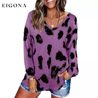 Women's V-Neck Leopard Print Inspired Top Purple __stock:500 clothes refund_fee:800 tops
