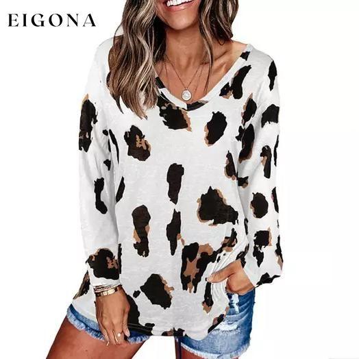 Women's V-Neck Leopard Print Inspired Top White __stock:500 clothes refund_fee:800 tops