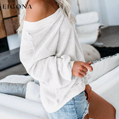 Women's V Neck Long Sleeve Waffle Knit Top Off Shoulder Oversized Pullover Sweater __stock:500 clothes refund_fee:800 tops