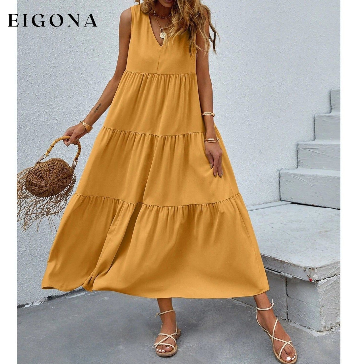 Women's V-neck Ruffle Hem Solid Dress __stock:200 casual dresses clothes dresses refund_fee:1200