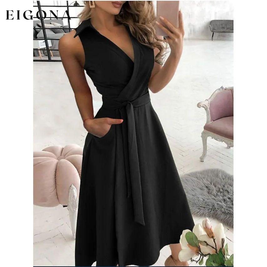 Women's V-Neck Sleeveless Long Dress Black __stock:200 casual dresses clothes dresses refund_fee:1200